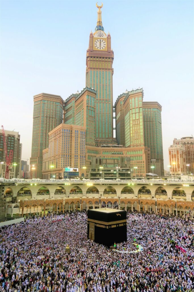 Kaaba surrounded by pilgrims performing tawaf in Makkah